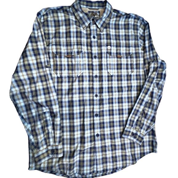 Timberland Men's Blue Button Down Hydro Blocker Long Sleeve Checkered Shirt Sz L - Picture 7 of 12